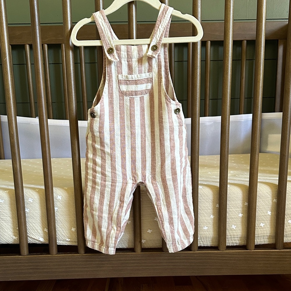 Rylee + Cru red/orange and White Striped Overalls